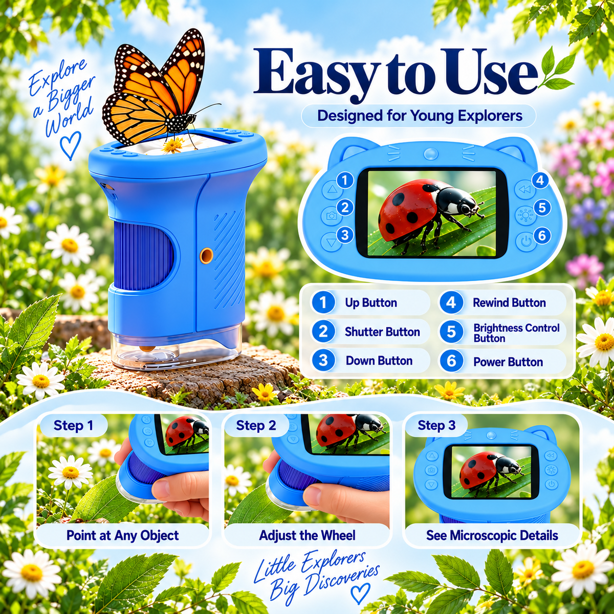🔬 Kids’ 1000X Digital Microscope with 2.0″ Screen & Photo/Video Capture