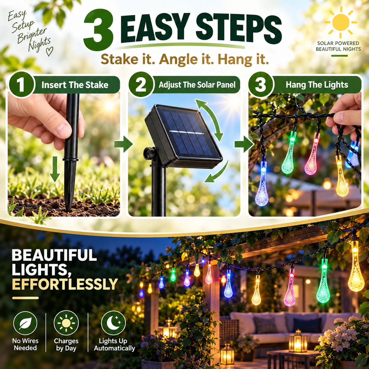 ✨72FT 200 LED Outdoor Solar String Lights - Waterproof Raindrop Magic💡