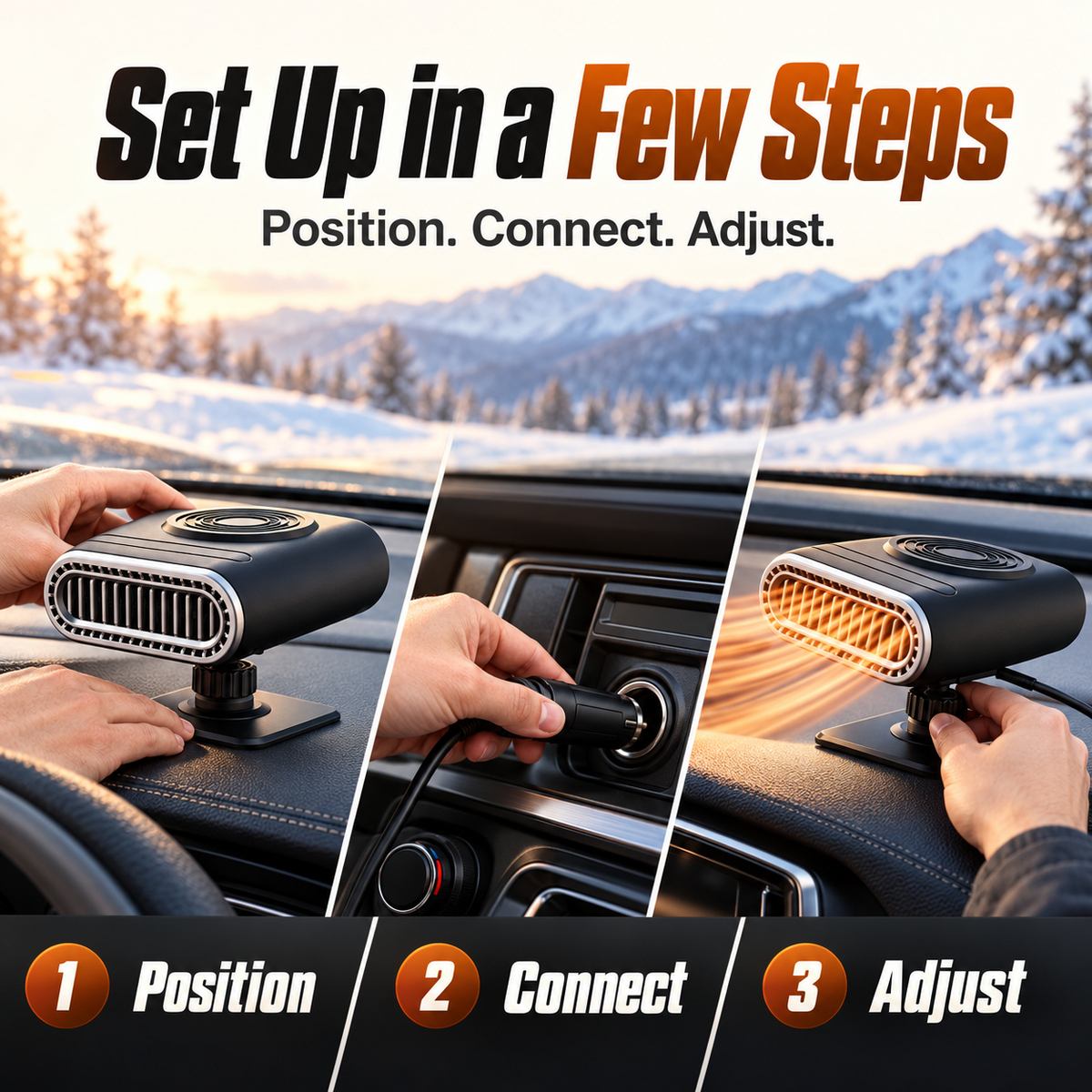 🚗 12V Portable Car Heater & Windshield Defogger – Adjustable Airflow, Heat & Fan Modes for Compatible Cars & Trucks