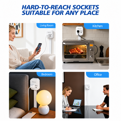 Rotating & Extendable Wall Outlet Extender – 4-in-1 Power Strip with USB-A & USB-C
