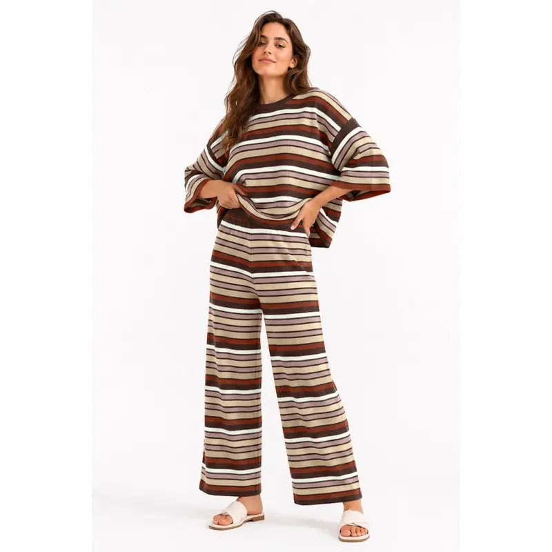 Women's Retro Striped Knit Lounge Set – Soft, Relaxed & Effortlessly Stylish
