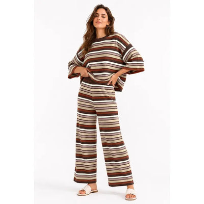 Women's Retro Striped Knit Lounge Set – Soft, Relaxed & Effortlessly Stylish