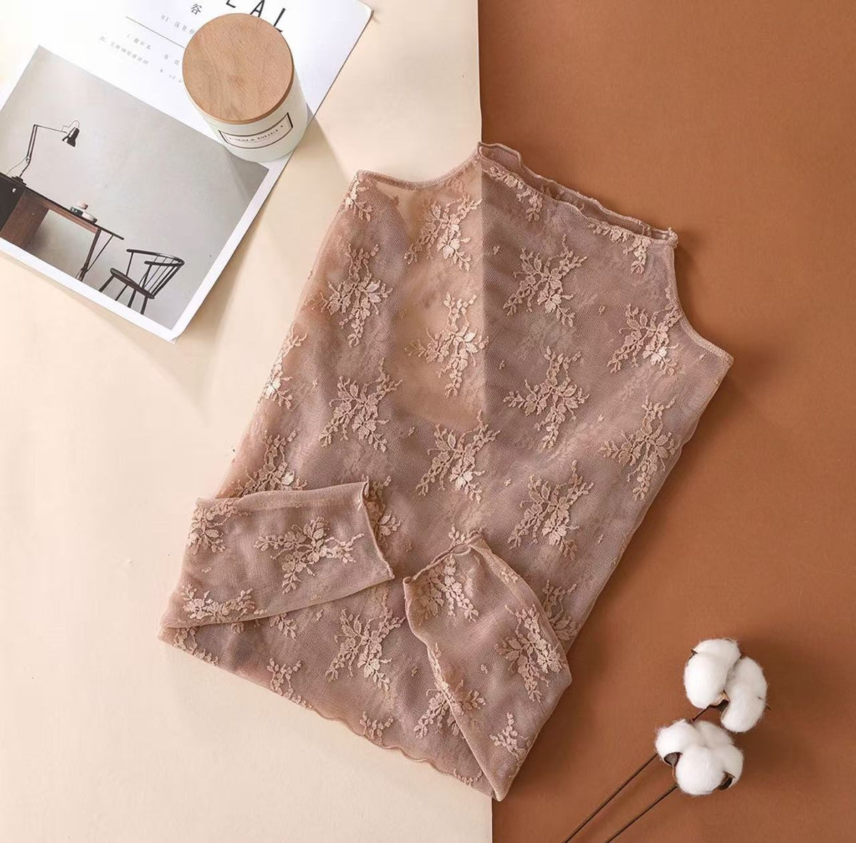 🖤 See-Through Floral Lace Layering Top & Long Sleeve Tee