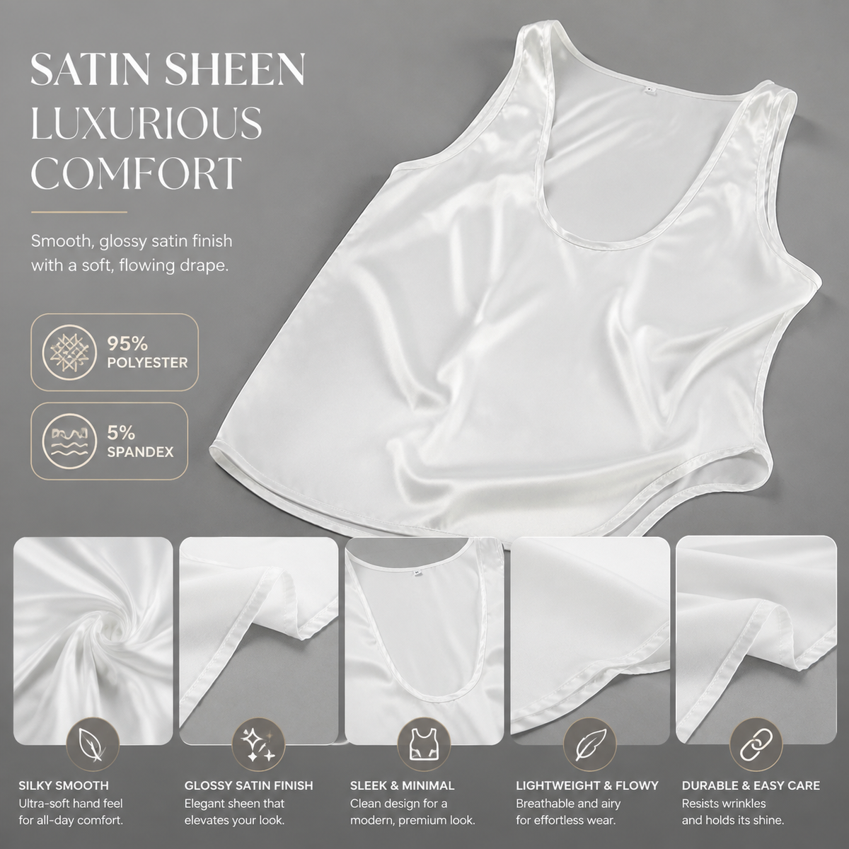 Women's Satin V-Neck Tank Top – Sleeveless Relaxed Fit