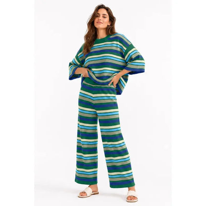 Women's Retro Striped Knit Lounge Set – Soft, Relaxed & Effortlessly Stylish