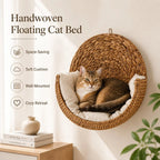Handwoven Floating Cat Bed & Wall Perch: Space-Saving Lounger with Ultra-Soft Washable Cushion 🐱✨