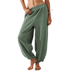 Loose Elastic Waisted Palazzo Harem Pants with Pockets