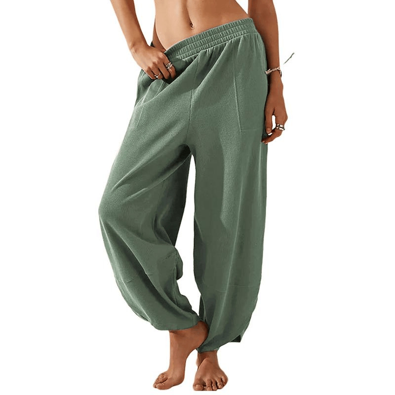 Loose Elastic Waisted Palazzo Harem Pants with Pockets