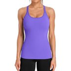 Ribbed Workout Tank Tops for Women with Built in Bra Tight Racerback Scoop Neck Athletic Top