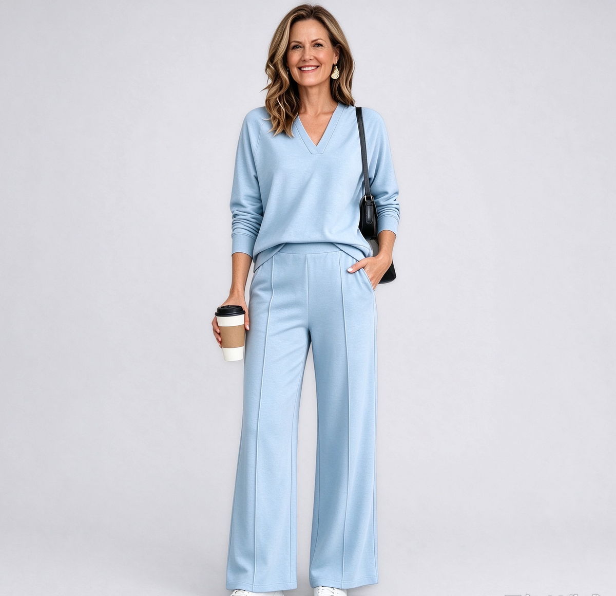 The Tailored V-Neck & Pintuck Wide-Leg Two-Piece Commuter Set