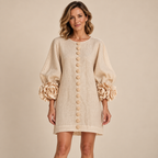 Women's Statement Floral Cuff Mini Dress – Relaxed A-Line Fi