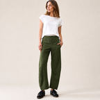 Women's Mid Rise Barrel Leg Pants, Elastic Waist Baggy Casual Trousers with Pockets