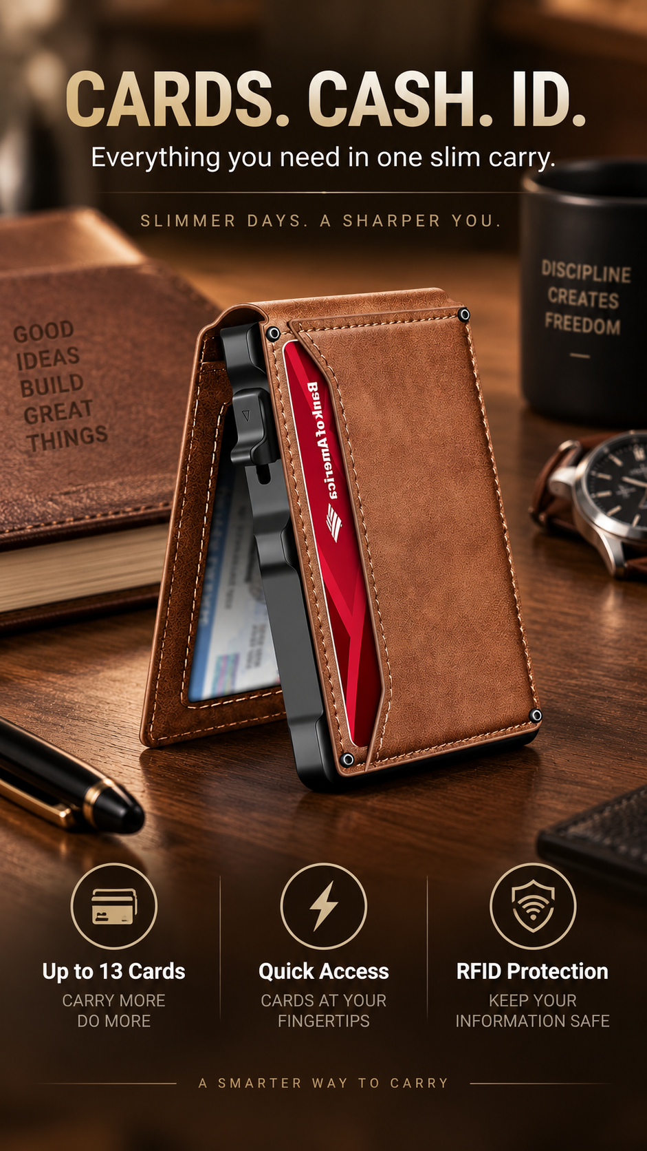 💼 Minimalist Tech | Men's Slim RFID-Blocking Pop-Up Wallet with Money Clip 🎁