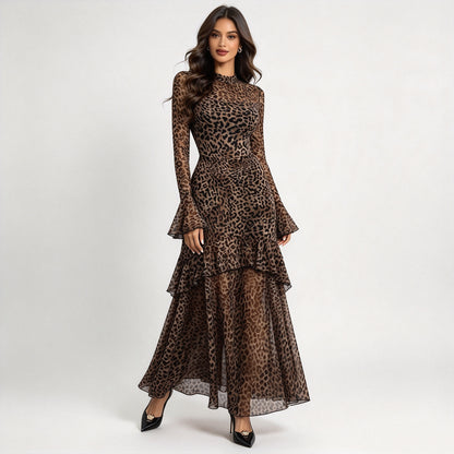 Vintage Floral Embroidered Mesh Long Sleeve Maxi Dress