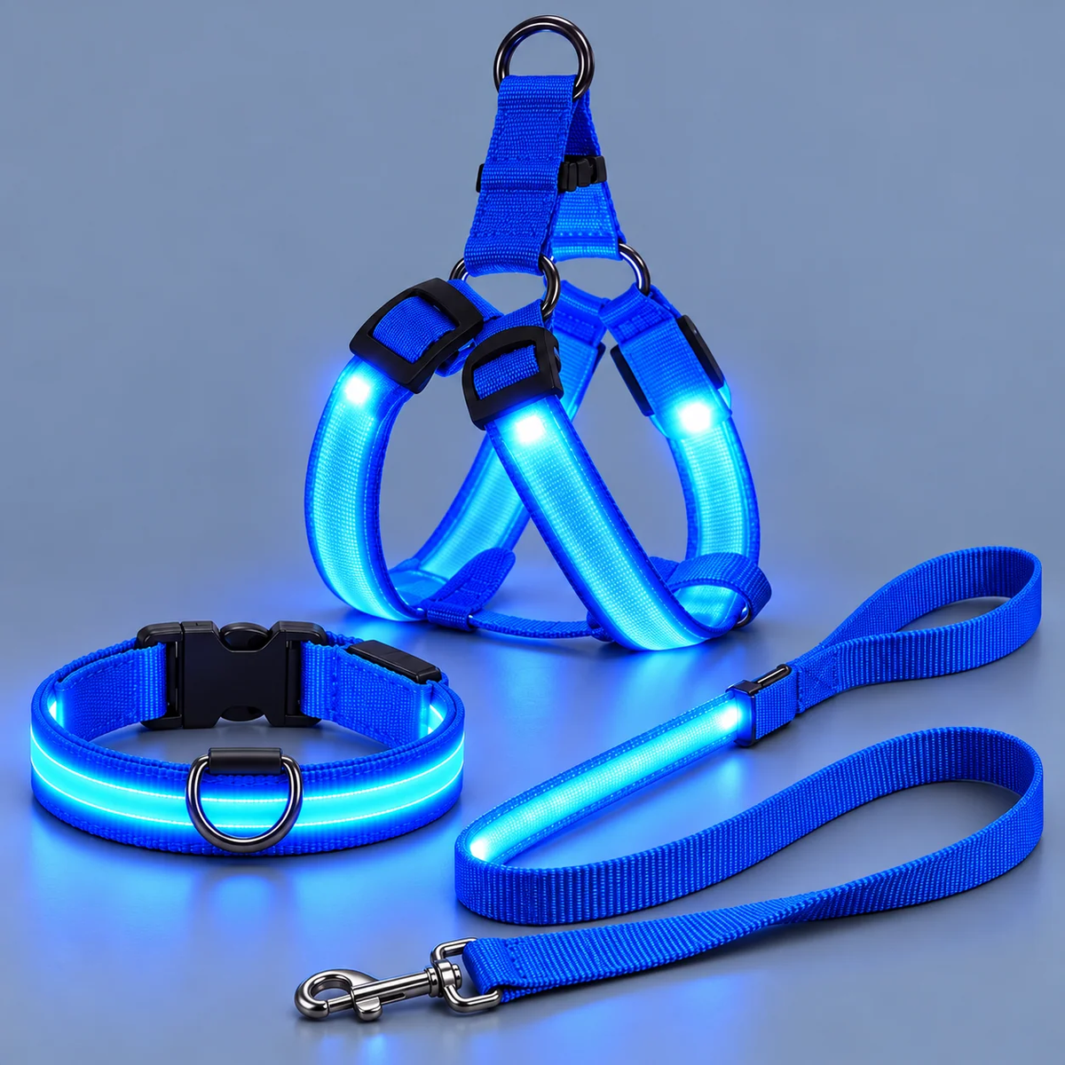 🐶 LED Light-Up Dog Harness & Leash Set –  Safer Night Walks! ✨