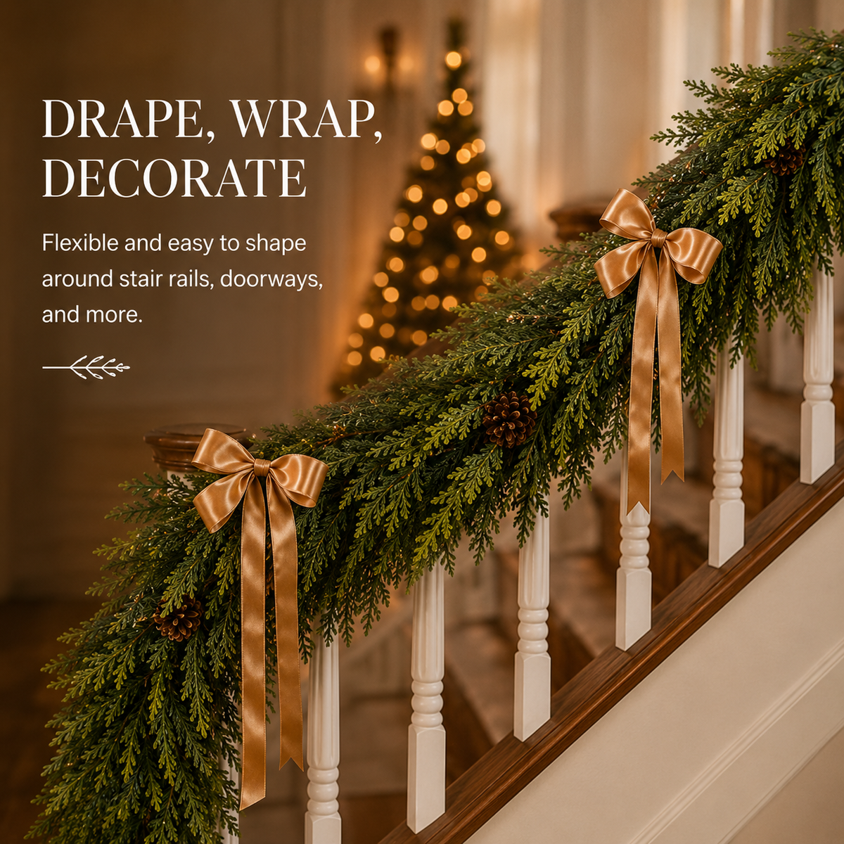 6ft Artificial Cedar Garland – Extra-Full Winter Greenery Pine Wreath