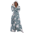 Treavhds™ Hooded Long Leopard Print Bathrobe - Thickened Flannel Fabric