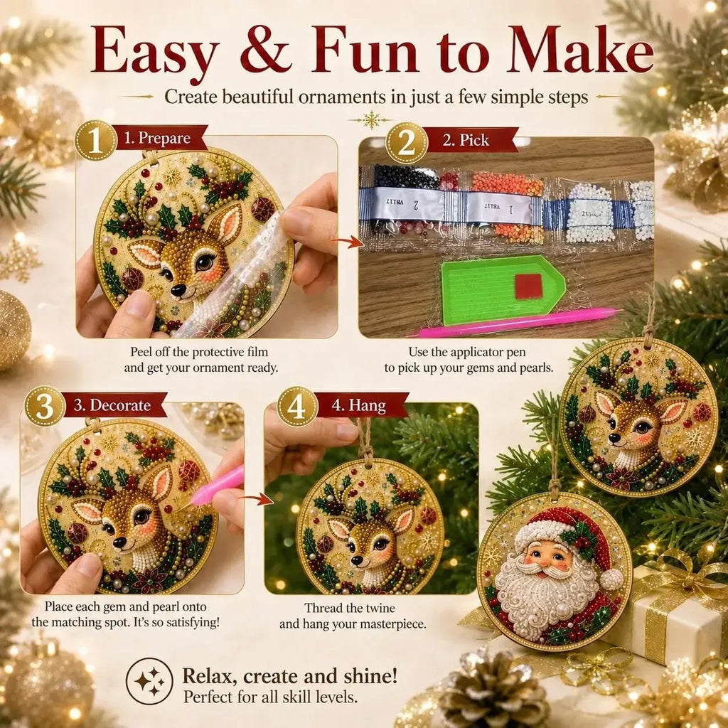 🎄🦌 6-Pack Christmas Diamond Painting Ornament Kit | Make Beautiful Hand‑Made Decorations🎁
