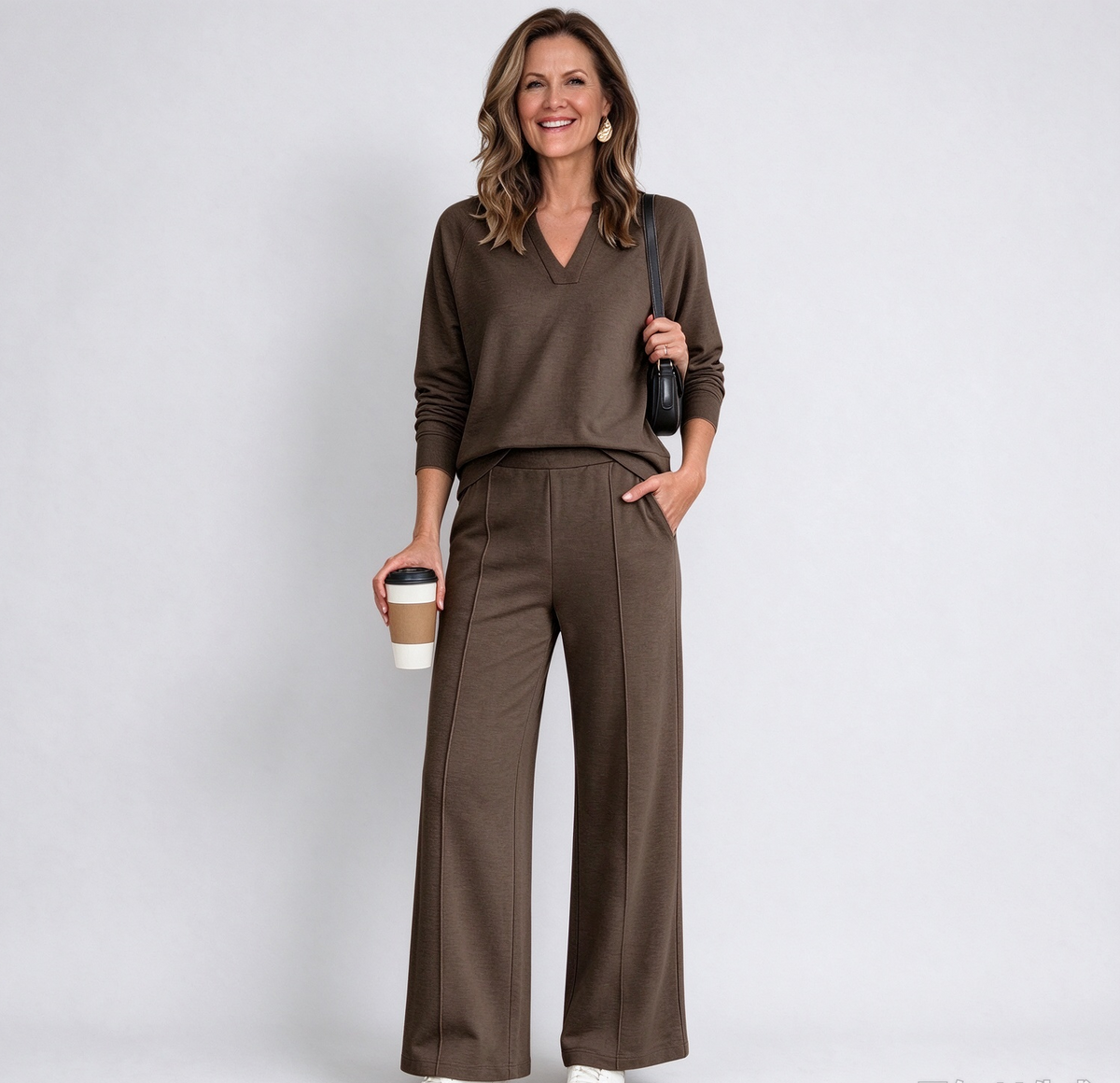 The Tailored V-Neck & Pintuck Wide-Leg Two-Piece Commuter Set