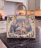 Christmas-Themed Holiday Handbag - Large Capacity, Made of Leather