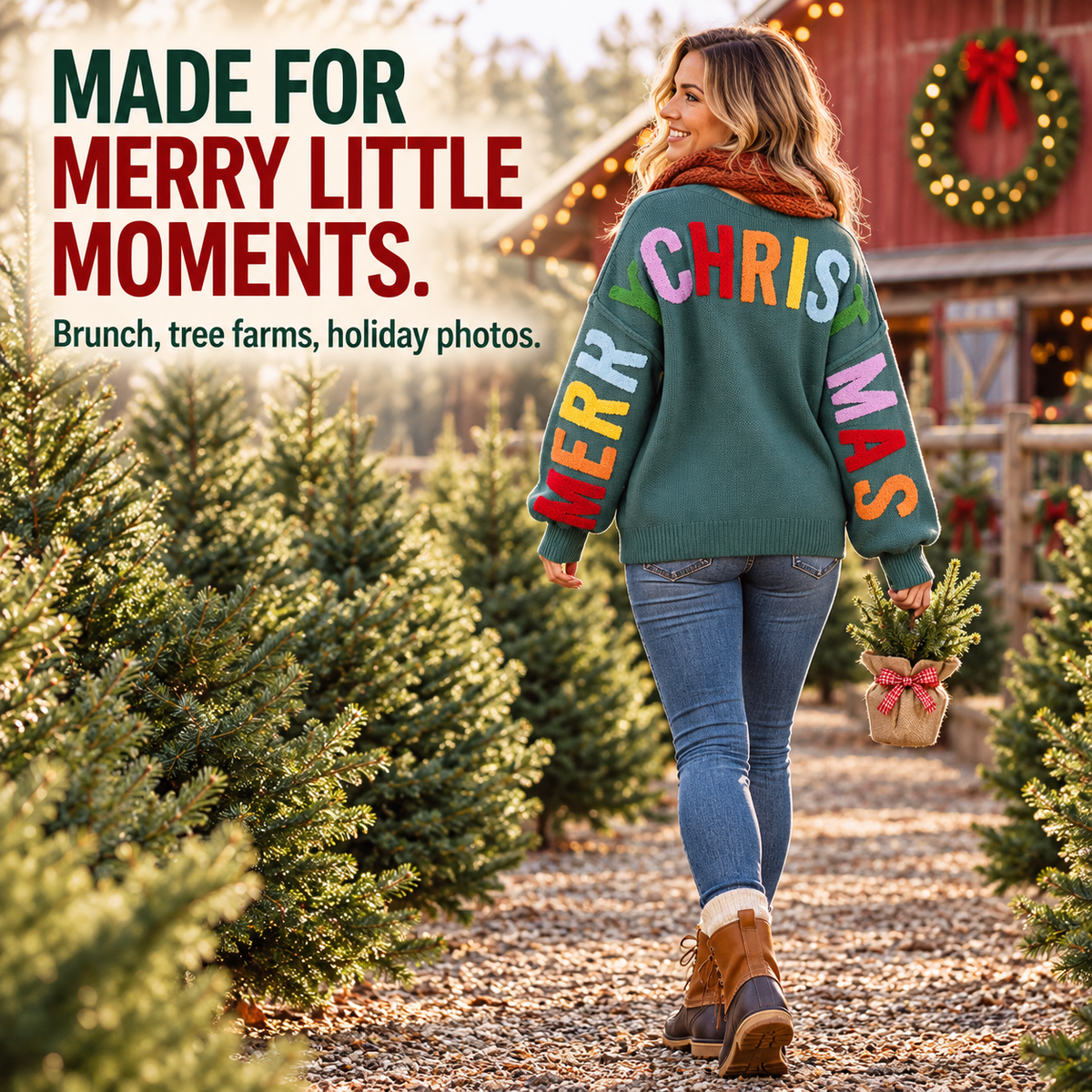 🎄 Women's Oversized Christmas Sweater – Colorful Chenille HO HO HO & MERRY CHRISTMAS Graphic Knit Pullover