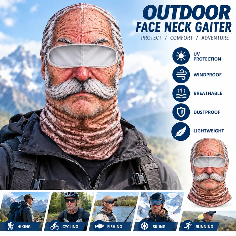 ❄️ Realistic Print Balaclava, Funny Full Face Ski Mask for Halloween & Winter Sports 👺