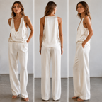 Women's Satin V-Neck Tank Top – Sleeveless Relaxed Fit