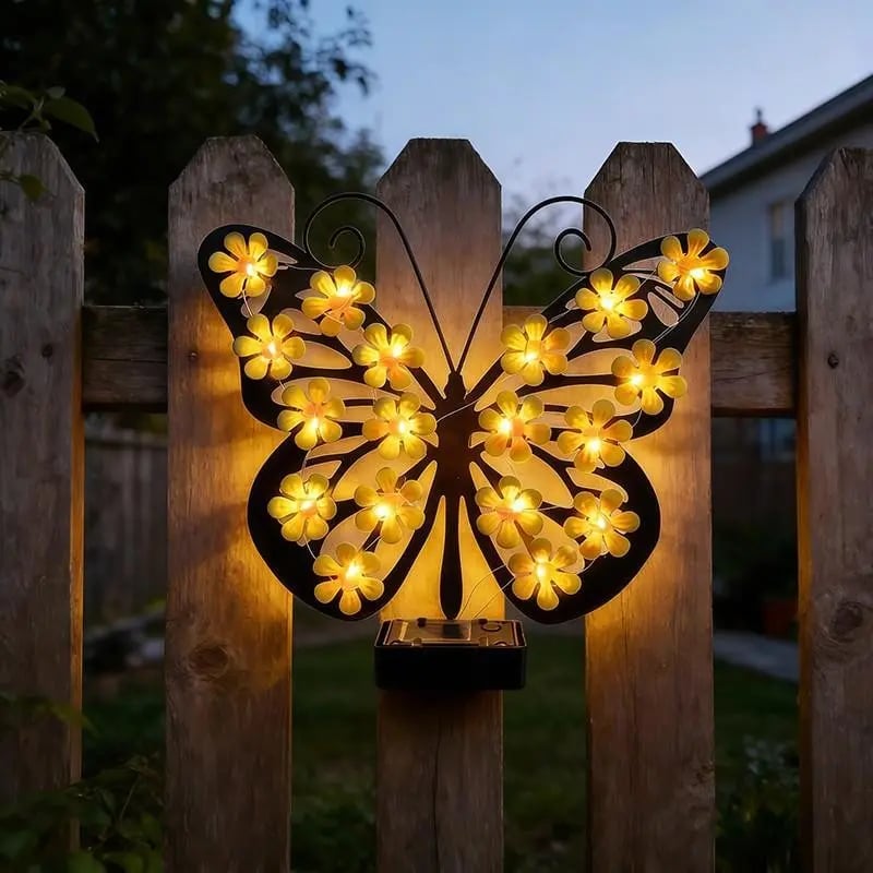 Outdoor Metal Butterfly Wall Art Decorative Solar Light