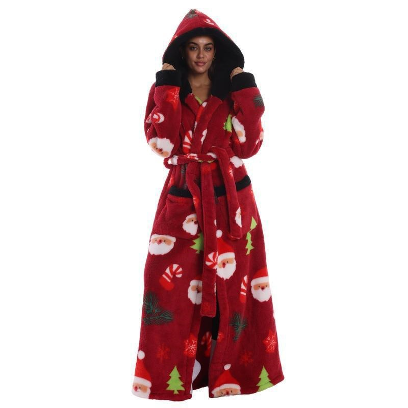 Treavhds™ Hooded Long Leopard Print Bathrobe - Thickened Flannel Fabric