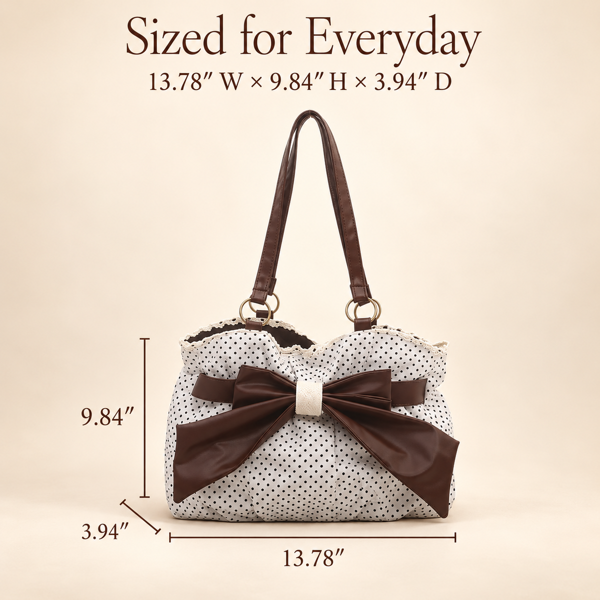 🎀Retro Chic Polka Dot Bow Tote — Vintage Lace Fabric Shoulder Bag & Daily Travel Purse 👜