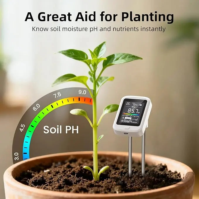 6-in-1 Digital Soil Tester with LCD Display – Moisture, pH, Fertility, Light & Temperature Meter