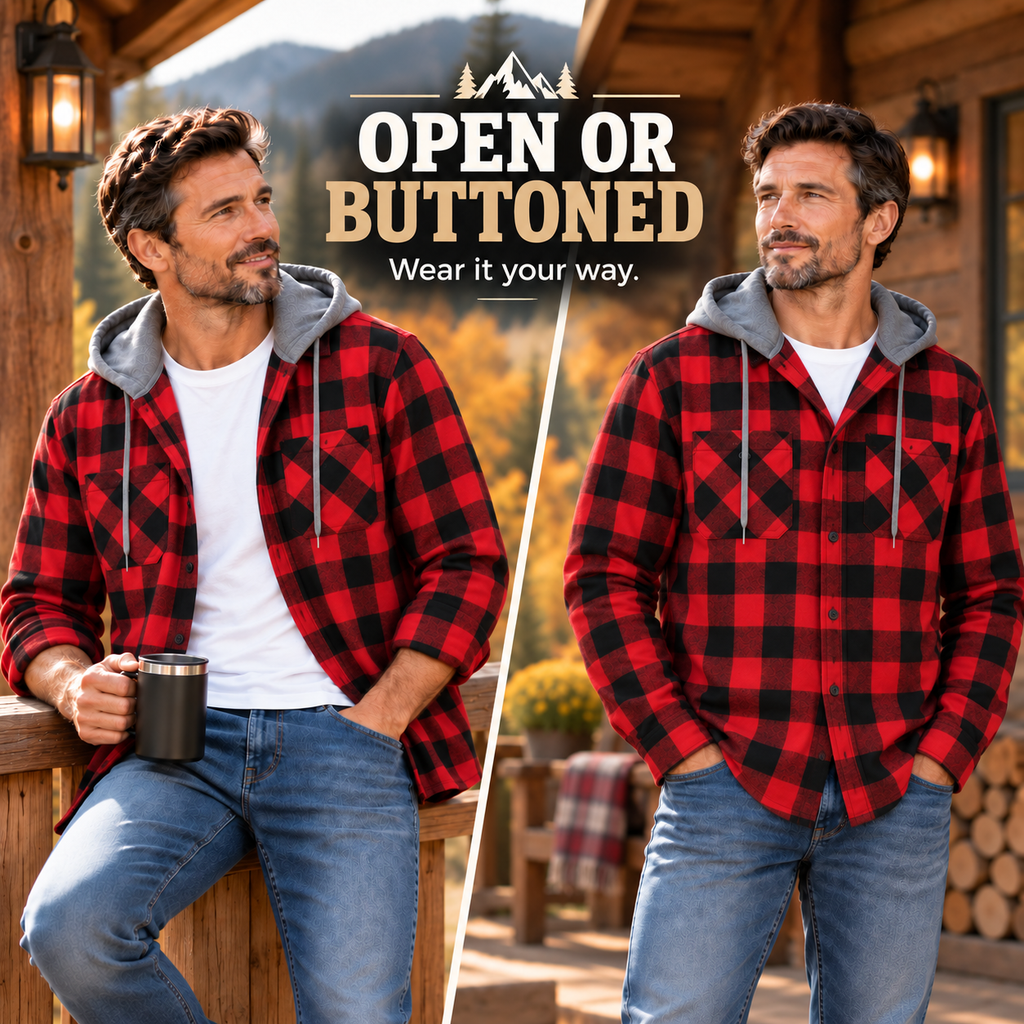 Men's Plaid Flannel Hooded Shirt Jacket – Essential Fall Layer for Casual Everyday Style