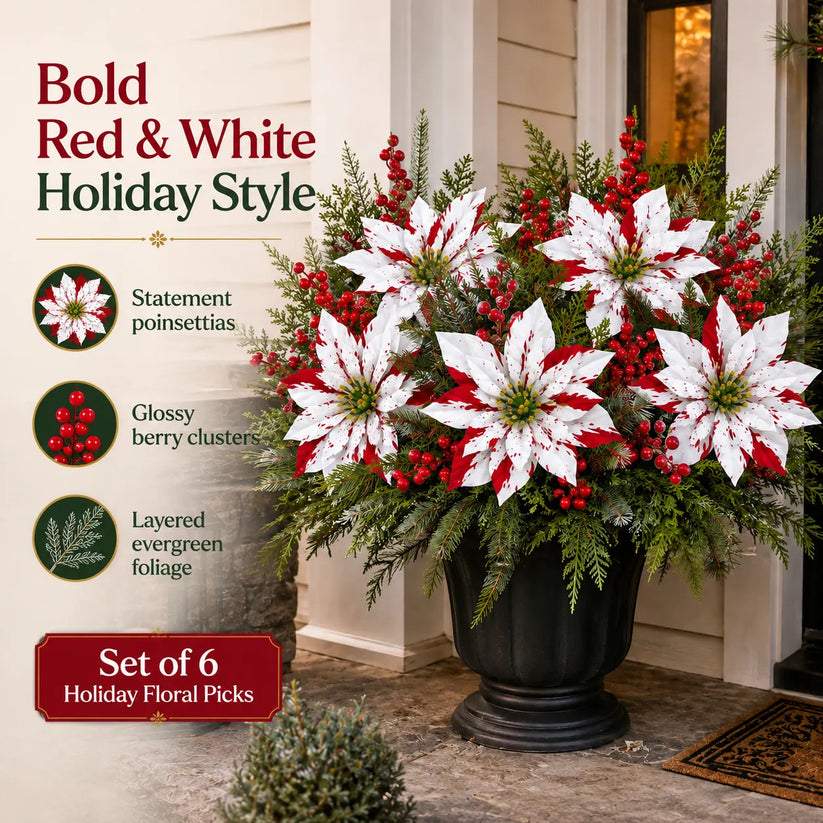🌸Classic Red Poinsettia Planter Inserts – The #1 Christmas Flower That Never Wilts, Never Fades, Never Needs Watering