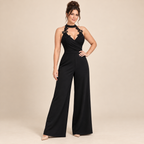 Floral Lace Halter Neck Wide-Leg Jumpsuit for Women | Evening Party & Wedding Guest