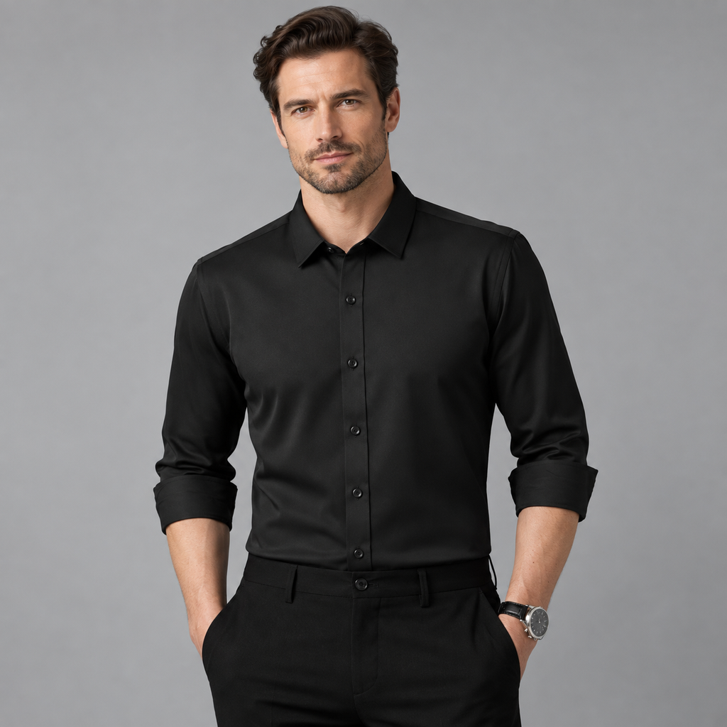Men's Stretch Dress Shirt - Wrinkle-Resistant Long Sleeve Business Casual Button-Down