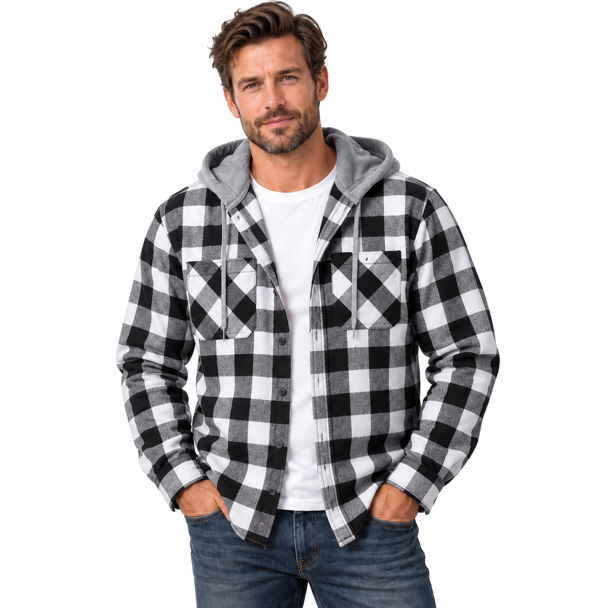 Men's Plaid Flannel Hooded Shirt Jacket – Essential Fall Layer for Casual Everyday Style