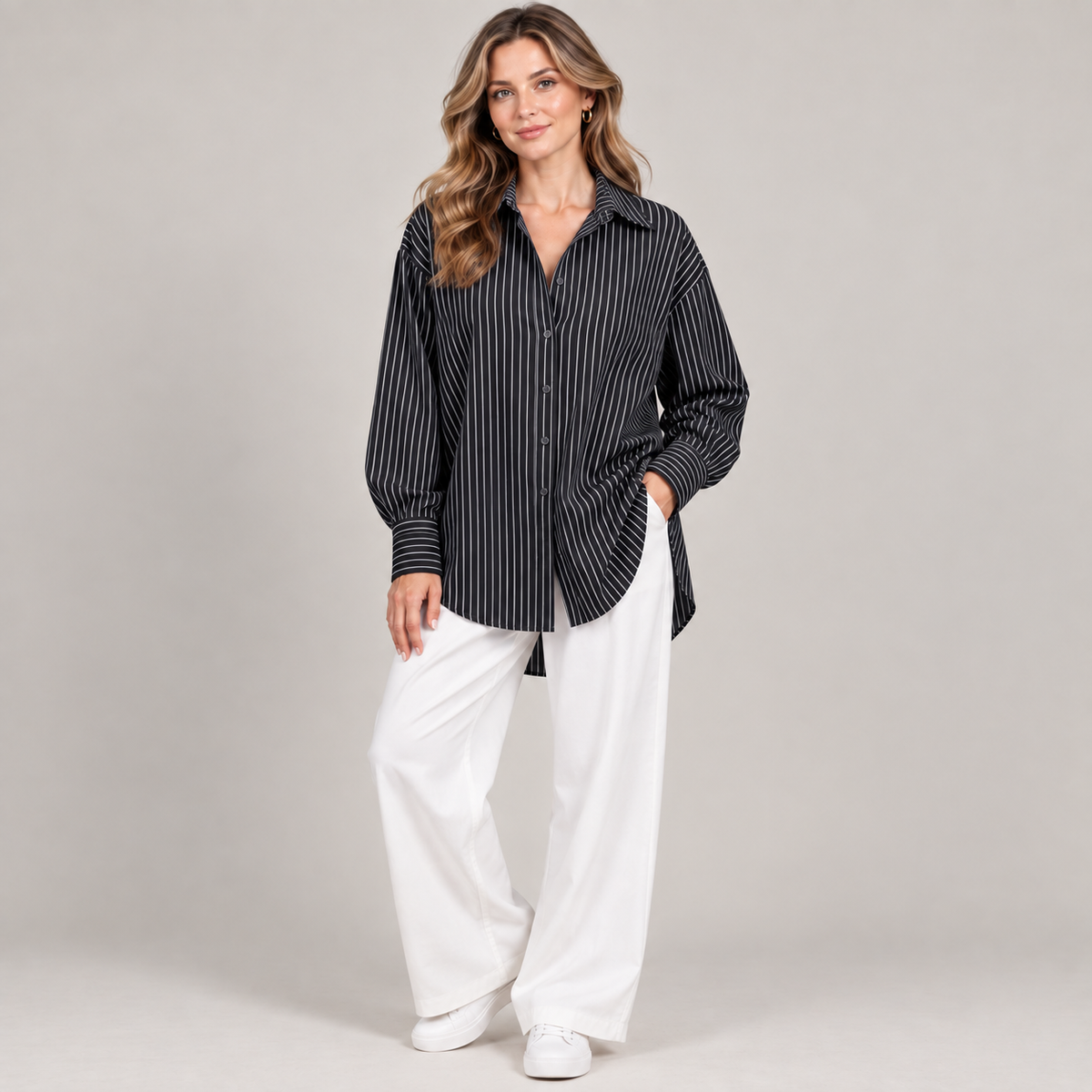 Two Looks, One Shirt: Relaxed Striped Button-Down + Free Pearl Waist Clip👚