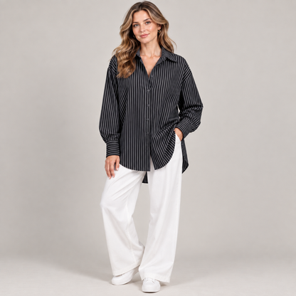 Two Looks, One Shirt: Relaxed Striped Button-Down + Free Pearl Waist Clip👚