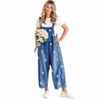 Women's Bib Overalls, Cute Floral Print Denim Jumpsuit with Baggy Wide Leg and Adjustable Straps, Fashion Apparel Chic Pants