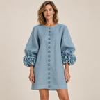 Women's Statement Floral Cuff Mini Dress – Relaxed A-Line Fi