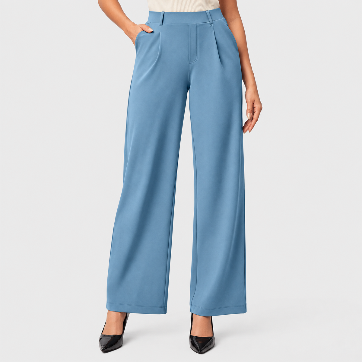 Women’s High-Waisted Wide Leg Work Pants | Stretchy Pull-On Business Casual Slacks with Pockets