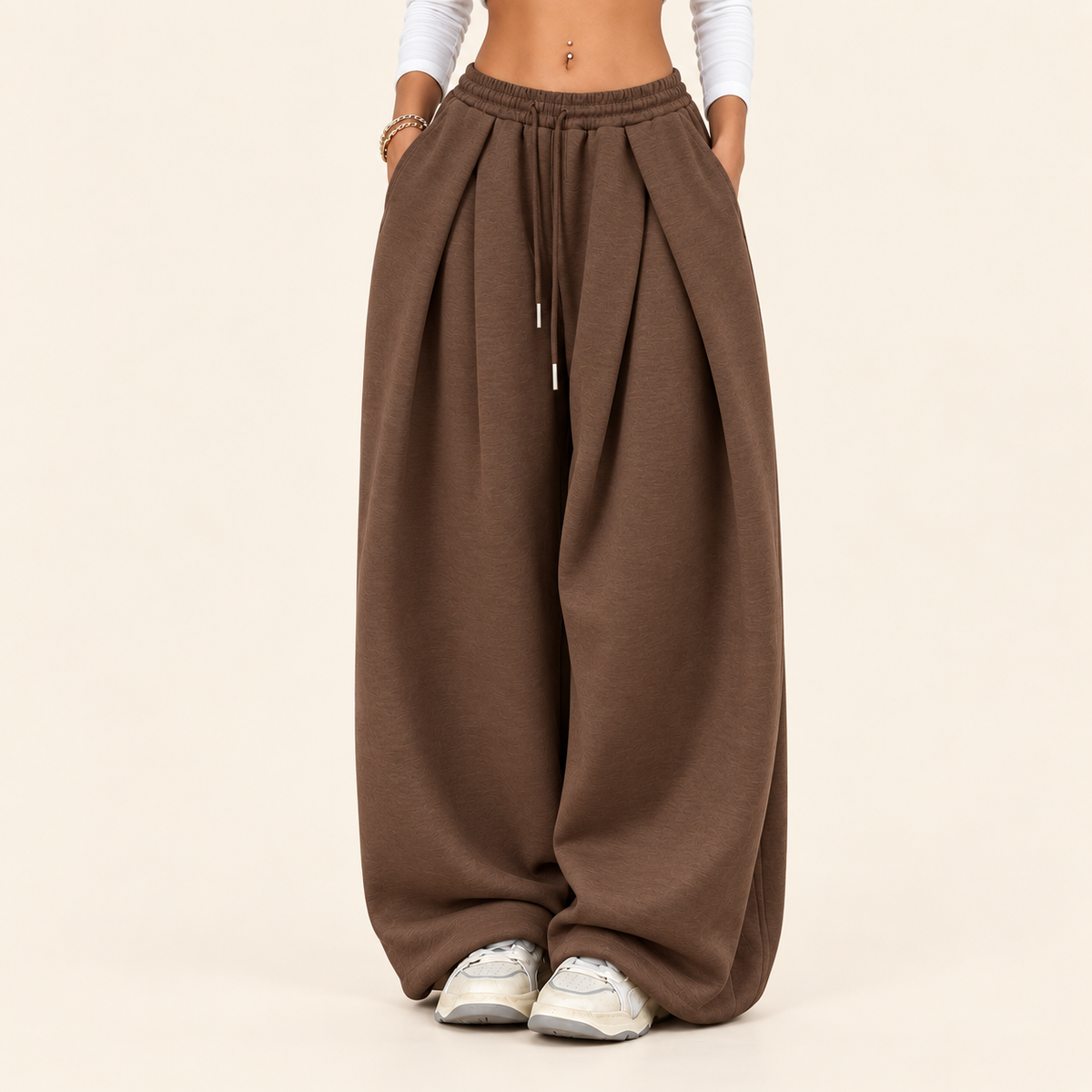Women's High-Waist Pleated Wide-Leg Jogger Pants | Casual Baggy Sweatpants