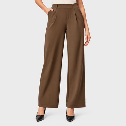 Women’s High-Waisted Wide Leg Work Pants | Stretchy Pull-On Business Casual Slacks with Pockets
