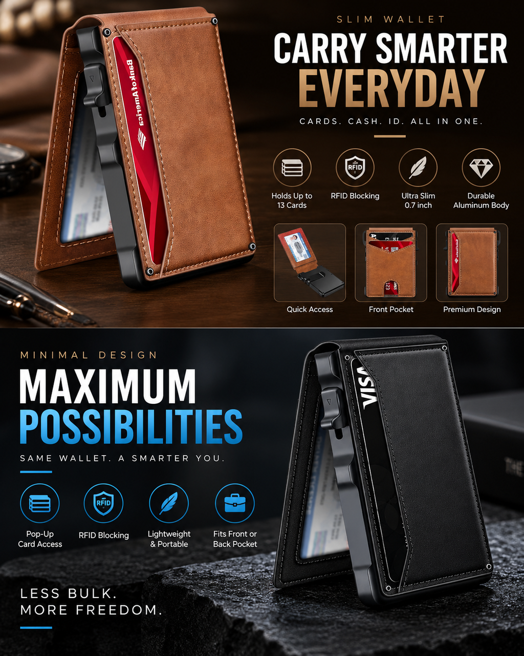 💼 Minimalist Tech | Men's Slim RFID-Blocking Pop-Up Wallet with Money Clip 🎁
