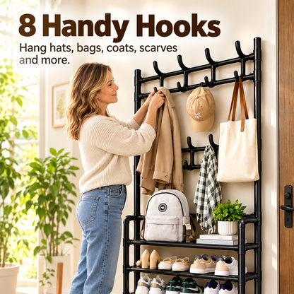 ✨️3-in-1 Entryway Organizer with 4-Tier Shoe Rack, Coat Rack & 8 Hooks✨️