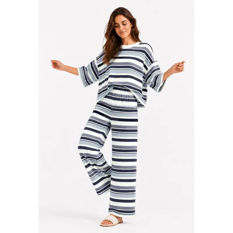Women's Retro Striped Knit Lounge Set – Soft, Relaxed & Effortlessly Stylish