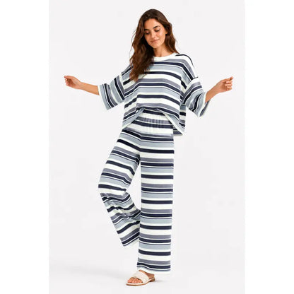 Women's Retro Striped Knit Lounge Set – Soft, Relaxed & Effortlessly Stylish