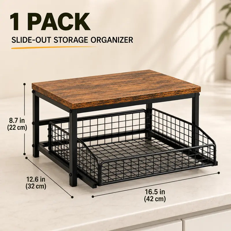 🏡 2-Tier Slide-Out Countertop Organizer – Instant Extra Storage for Kitchen, Office & Bathroom