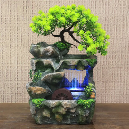 Zen Tabletop Water Fountain with LED Lights – Relaxing Indoor Waterfall Decor