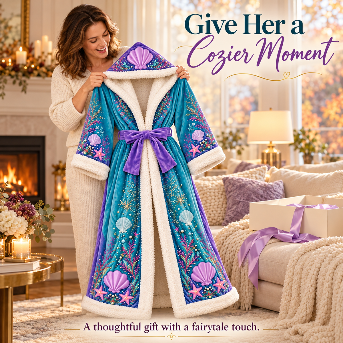 👑 Fairytale Royal Heated Robe – Plush Sherpa Lined Electric Heating Long Dressing Gown 🔥